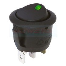 12v/24v LED Illuminated Round Rocker Switch (Green)